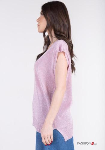 Lurex kurze ärmel Bluse mit V-Ausschnitt - ph 3