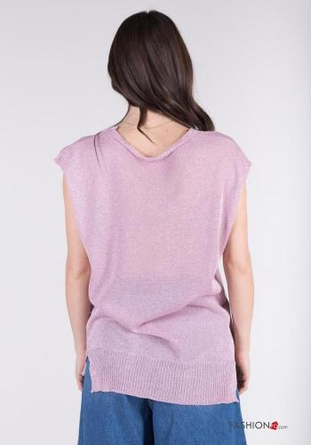 Lurex kurze ärmel Bluse mit V-Ausschnitt - ph 4