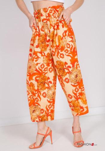 Pantalone in Cotone Fantasia floreale con tasche con elastico - ph 2