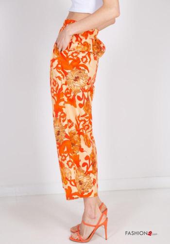 Pantalone in Cotone Fantasia floreale con tasche con elastico - ph 4