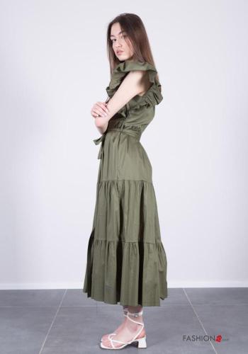 volantärmel mit kragen Blusenkleid aus Baumwolle mit Volants mit stoffgürtel mit Knöpfen - ph 3