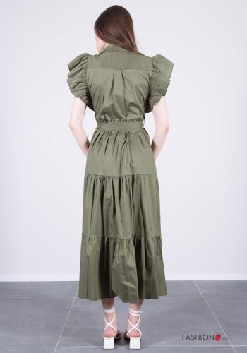 volantärmel mit kragen Blusenkleid aus Baumwolle mit Volants mit stoffgürtel mit Knöpfen - ph 4