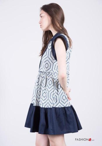 Geometrisches Muster ärmellos mit kragen knielanger Kleid aus Baumwolle mit Volants - ph 4