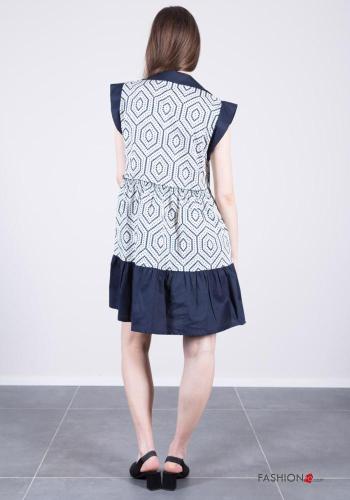 Geometrisches Muster ärmellos mit kragen knielanger Kleid aus Baumwolle mit Volants - ph 5