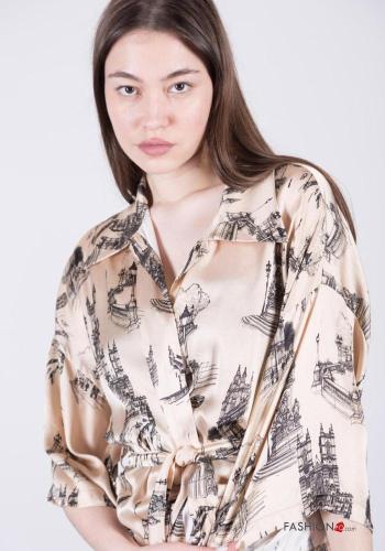 Chaqueta manga larga Estampado lugares y países con cinturón de tela - ph 2