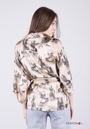 Chaqueta manga larga Estampado lugares y países con cinturón de tela - ph 4