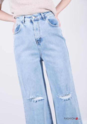 wide leg ripped Cotton Jeans with buttons with zip with pockets - ph 3