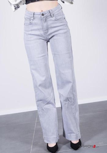 Denim wide leg Jeans aus Baumwolle mit Knöpfen mit Reißverschluss mit Taschen - ph 2