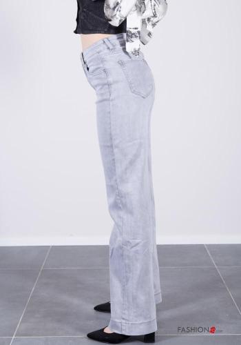 Denim wide leg Jeans aus Baumwolle mit Knöpfen mit Reißverschluss mit Taschen - ph 3