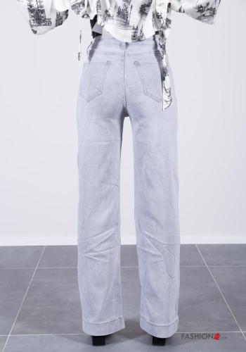 Denim wide leg Jeans aus Baumwolle mit Knöpfen mit Reißverschluss mit Taschen - ph 4