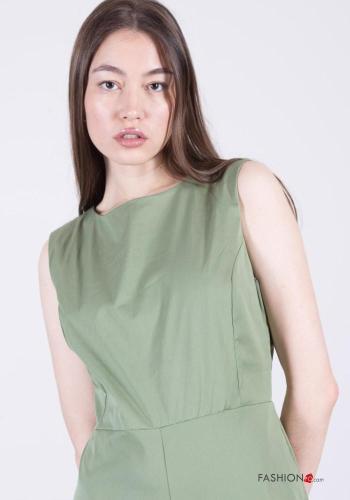 wide leg crew neck sleeveless backless Cotton Jumpsuit with pockets - ph 2