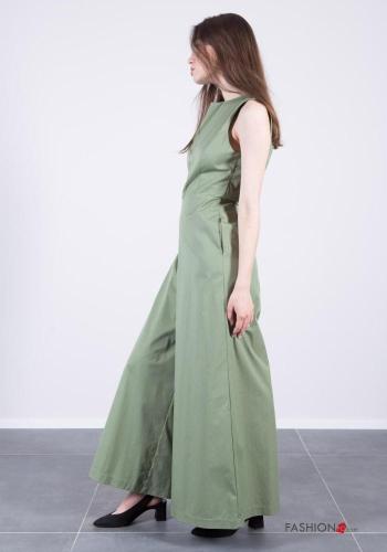 wide leg crew neck sleeveless backless Cotton Jumpsuit with pockets - ph 3