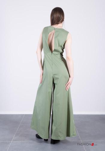 wide leg crew neck sleeveless backless Cotton Jumpsuit with pockets - ph 4