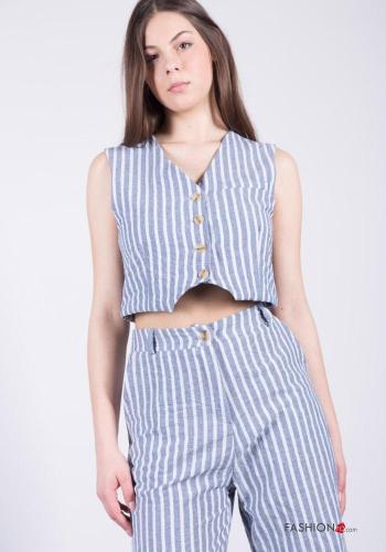 Striped sleeveless mini Cotton Gilet with buttons with v-neck - ph 2