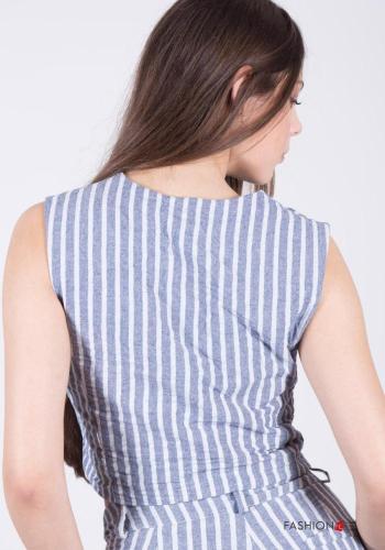 Striped sleeveless mini Cotton Gilet with buttons with v-neck - ph 4
