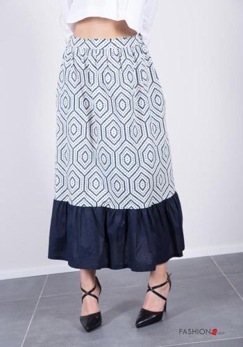 Gonna in Cotone denim lungo Fantasia geometrica con balze con tasche - ph 2