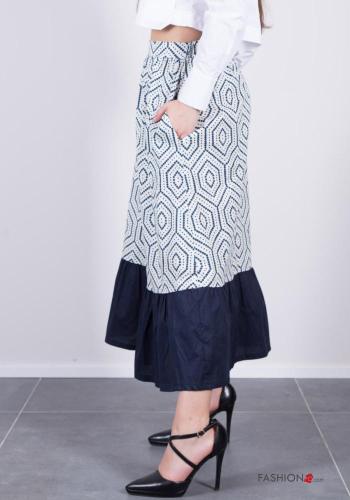 Gonna in Cotone denim lungo Fantasia geometrica con balze con tasche - ph 4