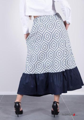 Gonna in Cotone denim lungo Fantasia geometrica con balze con tasche - ph 5