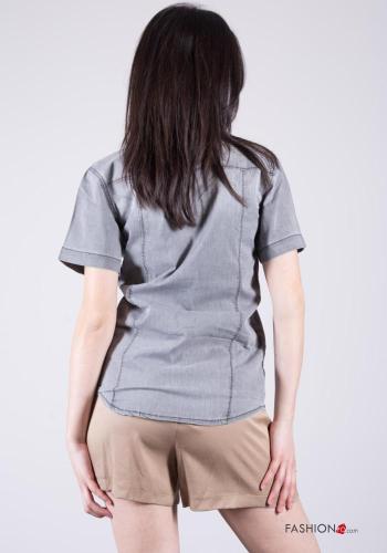 denim short sleeve Cotton Shirt with buttons with pockets - ph 4