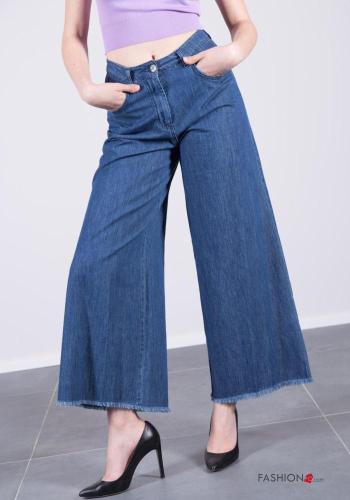 Denim wide leg Jeans aus Baumwolle mit Knöpfen mit Reißverschluss mit Taschen - ph 2