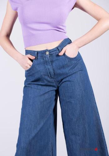 Denim wide leg Jeans aus Baumwolle mit Knöpfen mit Reißverschluss mit Taschen - ph 3