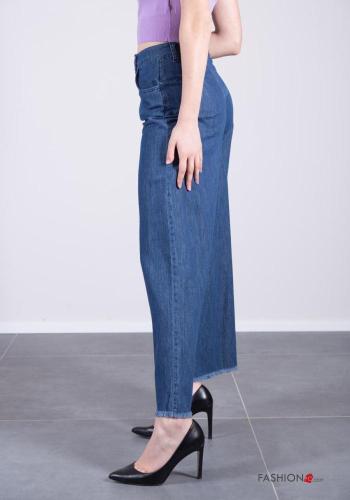 Denim wide leg Jeans aus Baumwolle mit Knöpfen mit Reißverschluss mit Taschen - ph 4
