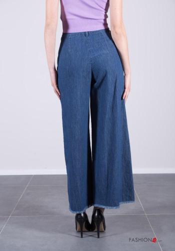 Denim wide leg Jeans aus Baumwolle mit Knöpfen mit Reißverschluss mit Taschen - ph 5