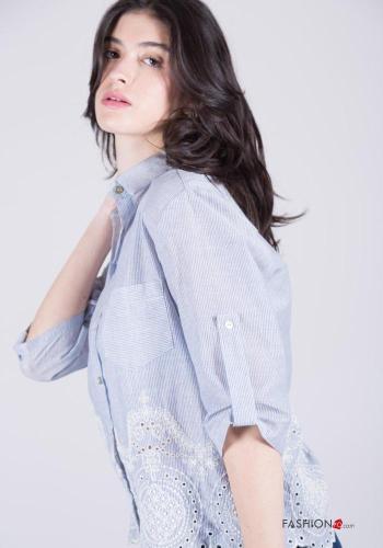 Camicia in Cotone con colletto Fantasia righe in pizzo sangallo con bottoni con tasche - ph 3