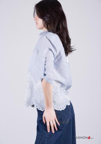 Camicia in Cotone con colletto Fantasia righe in pizzo sangallo con bottoni con tasche - ph 4