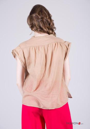 Blusa in Cotone maniche corte con bottoni - ph 4