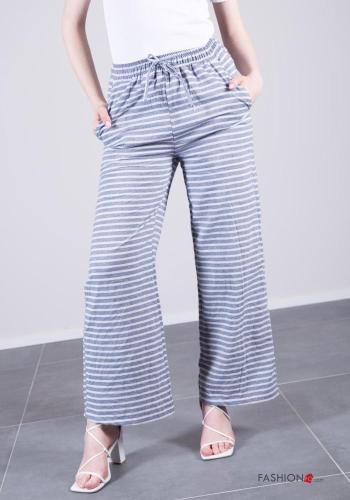Streifenmuster Hose aus Baumwolle mit Taschen mit gummizug - ph 2