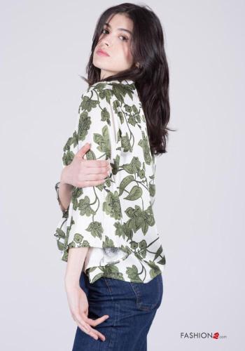 Blumenmuster volantärmel Bluse mit V-Ausschnitt - ph 3