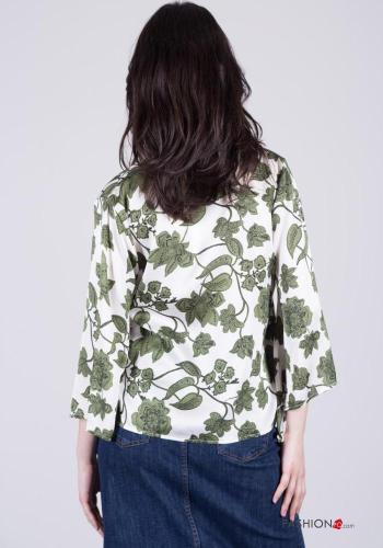 Blumenmuster volantärmel Bluse mit V-Ausschnitt - ph 4