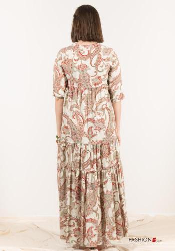 Abito lungo Fantasia paisley con balze maniche a tre quarti - ph 4