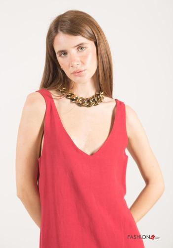sleeveless backless Linen Dress with split plunging neckline - ph 2