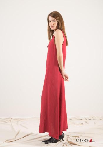 sleeveless backless Linen Dress with split plunging neckline - ph 3