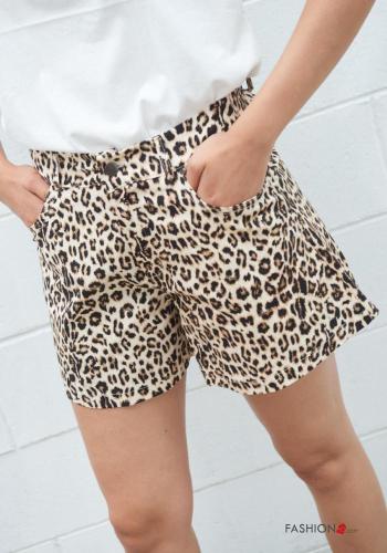Shorts en Coton Imprimé animalier à boutons avec fermeture éclair avec poches - ph 3