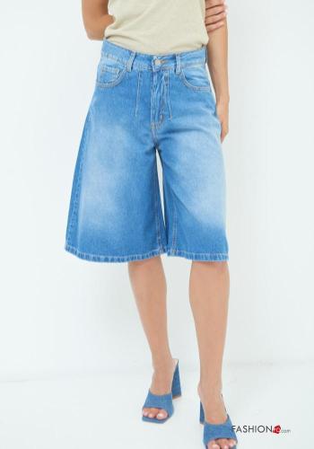 denim knee-length Cotton Bermuda with buttons with zip with pockets - ph 2