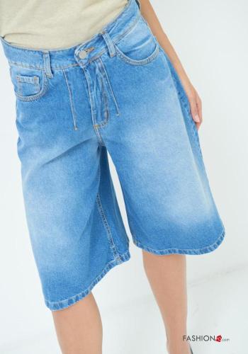 denim knee-length Cotton Bermuda with buttons with zip with pockets - ph 3