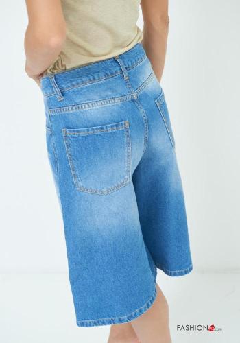 denim knee-length Cotton Bermuda with buttons with zip with pockets - ph 4