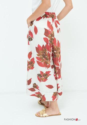 Calças em Algodão wide leg Estampado folhas com bolsos com elástico - ph 4