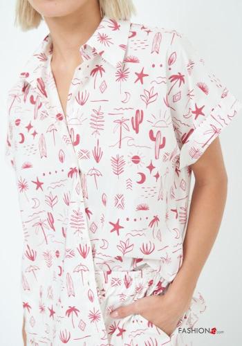 Chemise en Coton manches courtes à collet imprimé à boutons - ph 2