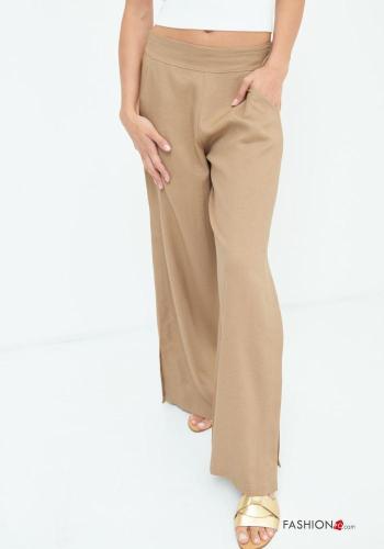 Pantalone in Lino wide leg con spacco con tasche con elastico - ph 2