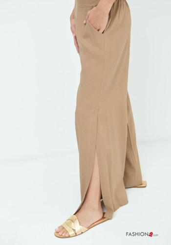 Pantalone in Lino wide leg con spacco con tasche con elastico - ph 3