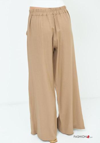 Pantalone in Lino wide leg con spacco con tasche con elastico - ph 4