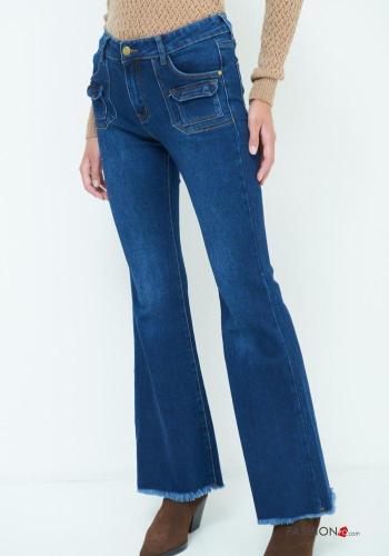 Jeans in Cotone a zampa con tasche con bottoni con zip - ph 2