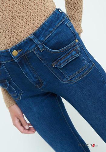Jeans in Cotone a zampa con tasche con bottoni con zip - ph 3