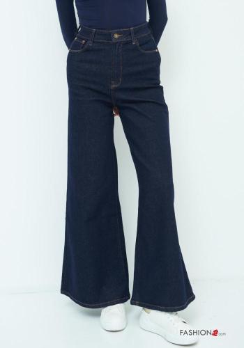 Jeans en Coton en denim évasé à boutons avec fermeture éclair avec poches - ph 2