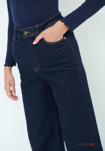 Jeans en Coton en denim évasé à boutons avec fermeture éclair avec poches - ph 3