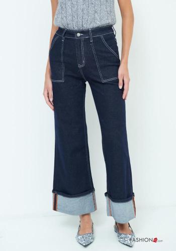 Jeans en Coton en denim à boutons avec fermeture éclair avec poches - ph 2